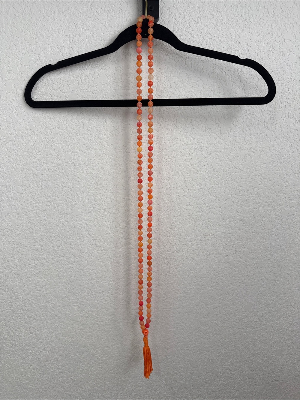 108 Bead Mala Orange Cracked Agate Stone Necklace- Handmade ~ 27 inches